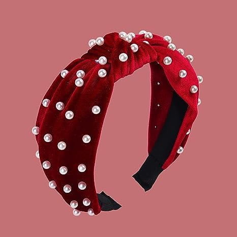 LUU-Red Hair Headband Headband Knotted Pearl Gold Accessories Pearl Hair Clip Bulk Hair Clips Hair Clips,Red Headband Women,Maroon Headband,Hair Accessories,Pearl Headband_SAI