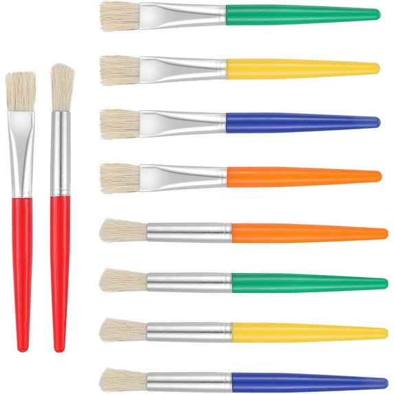 LUU-Watercolor Paint Brushes for Kids 10 PCS Preschool Paint Brushes Flat Kids Paint Brushes Large Paint Brushes for Kids Bristle Craft Paint Brushes Easy Hold and Clean Toddler Paint_SAI