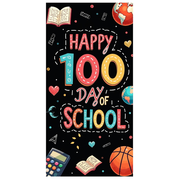 LUUFILx 100th Day of School Backdrop Kids Celebration Party Supplies Balloons and Crayons Decoration Banner Classroom Background Photography Props