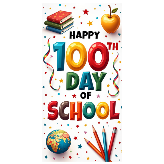 LUUFILx 100th Day of School Backdrop Kids Celebration Party Supplies Balloons and Crayons Decoration Banner Classroom Background Photography Props
