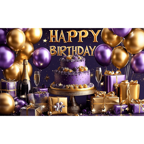 LUUFILx 180x110cm Glamour Purple Theme Birthday Banner Birthday Party Background Anniversary Backdrop Hanging Cloth Party Decoration Supplies