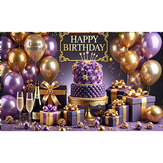 LUUFILx 180x110cm Glamour Purple Theme Birthday Banner Birthday Party Background Anniversary Backdrop Hanging Cloth Party Decoration Supplies