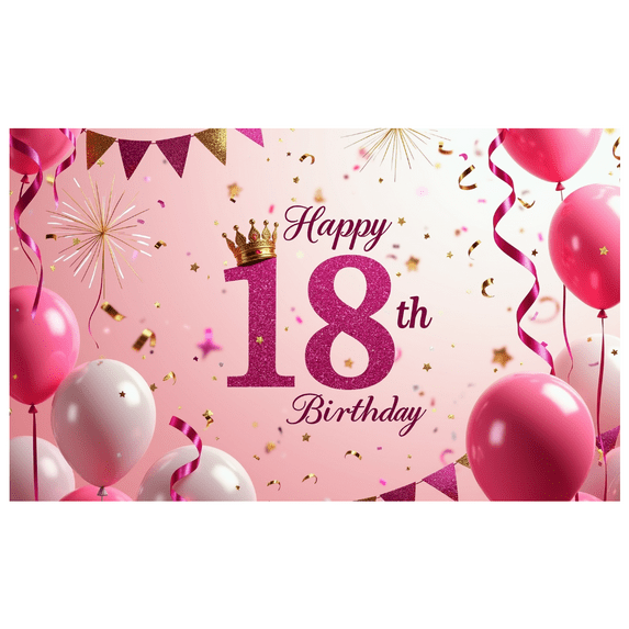 LUUFILx 18th Birthday Banner Celebration Party Supplies Backdrop Decoration Pink Balloons Happy Birthday Photo Props with Festive Backdrop Fun Decor