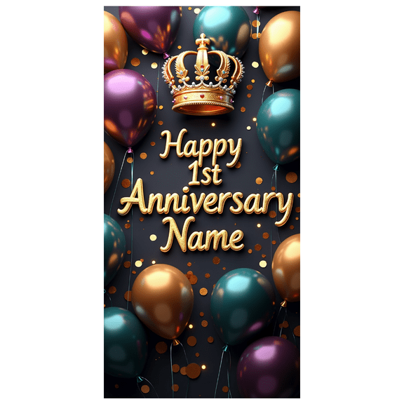 LUUFILx 1st Anniversary Banner with Crown Background Party Backdrop Name Customizable Decorations for Happy Birthday Event Supplies Photography Props