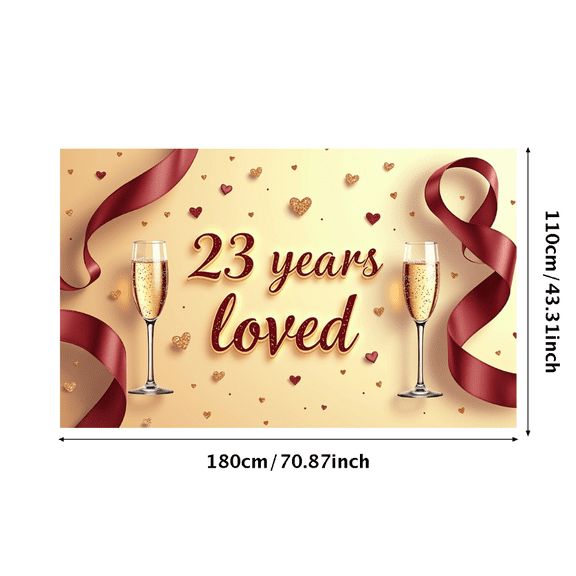 LUUFILx 23 Years Loved Banner Background Champagne Celebration Party Decorations Backdrop Anniversary Supplies Photography Props Birthday Event Decor