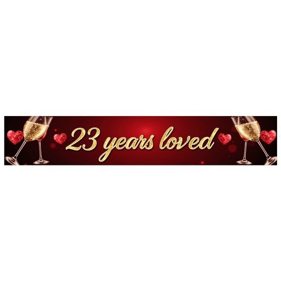 LUUFILx 23 Years Loved Red and Gold Anniversary Banner Celebration Backdrop Party Decoration Photography Props Engagement Background Decor