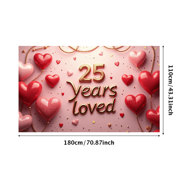 LUUFILx 25 Years Loved Glitter Banner Decoration Party Supplies Anniversary Backdrop Heart Celebration Event Photography Props Background Decor