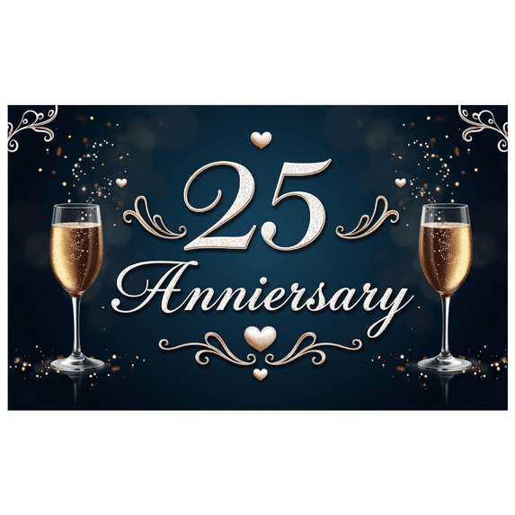 LUUFILx 25th Anniversary Celebration Backdrop Background Party Supplies Champagne Decoration Banner Photography Props Decors Event Special Occasions