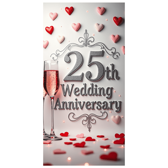 LUUFILx 25th Wedding Anniversary Backdrop Heart Decorations Party Supplies Banner Romantic Celebration Event Background Photo Props Anniversary Wall Décor