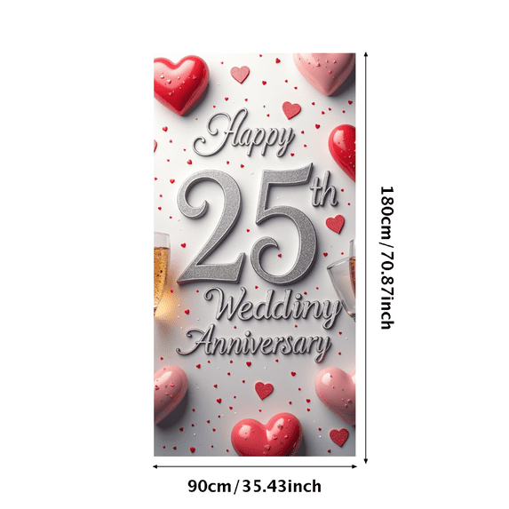 LUUFILx 25th Wedding Anniversary Backdrop Heart Decorations Party Supplies Banner Romantic Celebration Event Background Photo Props Anniversary Wall Décor