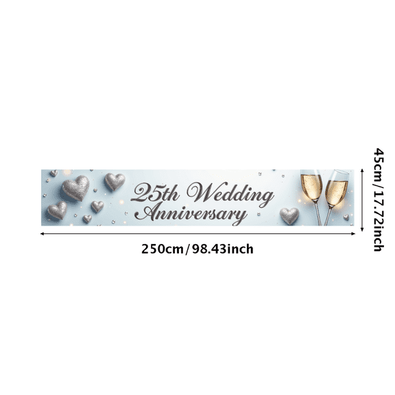 LUUFILx 25th Wedding Anniversary Banner Backdrop Decorations for Celebration Party Supplies Anniversary Gifts Champagne Hearts Background