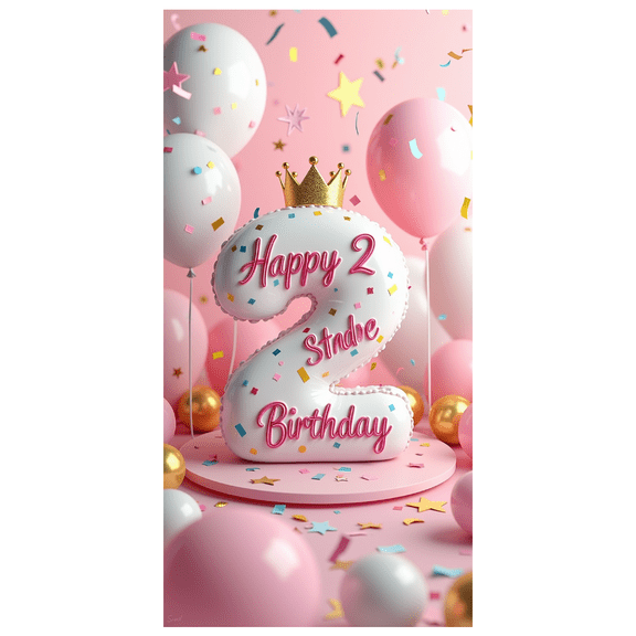 LUUFILx 2nd Birthday Backdrop Banner Party Supplies with Crown Design Confetti Decor Balloons Photography Props Celebration Background Pink Decoration