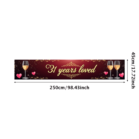 LUUFILx 31 Years Loved Banner Wine Glasses Anniversary Decorations Backdrop Background Party Supplies Celebration Photography Props Elegant Decor