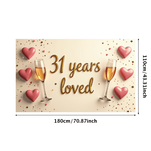 LUUFILx 31 Years Loved Champagne Theme Backdrop Banner Decorations Party Supplies Photography Props Photo Background Celebrations Happy Anniversary Event
