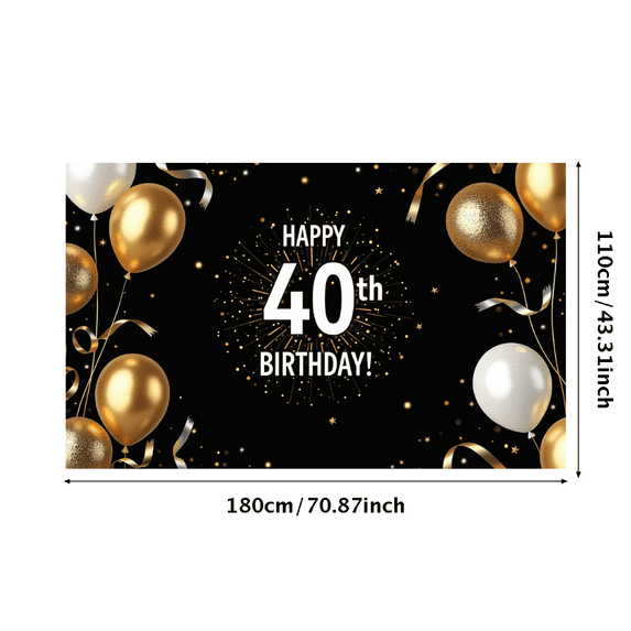 LUUFILx 40th Birthday Backdrop Banner Gold Black Party Decoration Supplies Photography Props Vintage Elegant Background Balloons