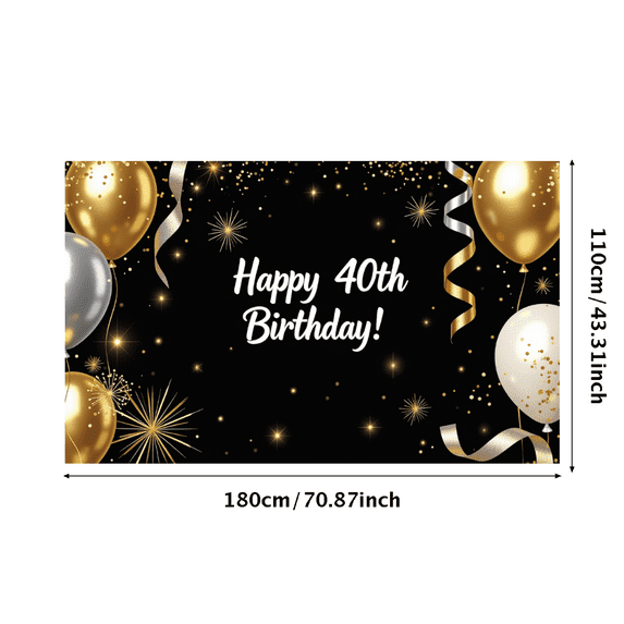 LUUFILx 40th Birthday Backdrop Banner Gold Black Party Decoration Supplies Photography Props Vintage Elegant Background Balloons