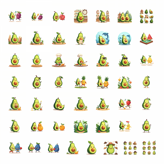 LUUFILx 50pcs Adorable Cartoon Avocado Plum Stickers Fruit Stationery Stickers Kids Decals Water Bottle Laptop Phone Bicycle Toy Stickers Set
