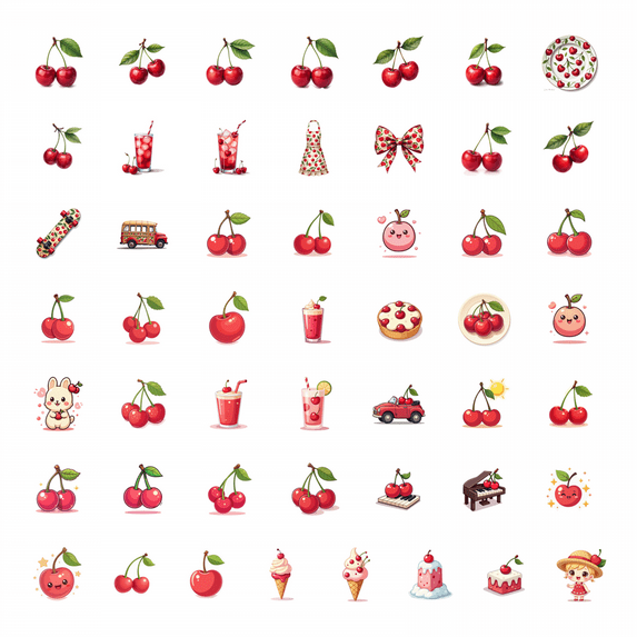 LUUFILx 50pcs Adorable Cherry Stickers Fruit Cartoon Cute Decals Stationery Toy Water Bottle Laptop Phone Tablet Bicycle Stickers Set