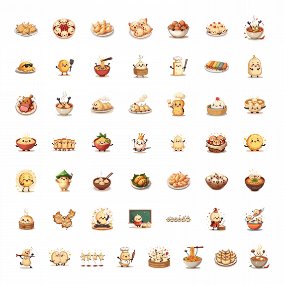 LUUFILx 50pcs Adorable Dumpling Character Kids Festival Cartoon Stationery Sticker Set with Animal Plant Designs Water Bottle Laptop Scrapbooking