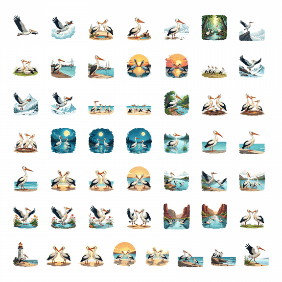 LUUFILx 50pcs Adorable Pelican Stickers Cartoon Animal Kids Stationery Water Bottle Laptop Phone Bicycle Notebook Decal Stickers Set