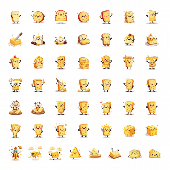 LUUFILx 50pcs Cartoon Cheese Stickers Adorable Dairy Food Decals Kids Stationery Laptop Water Bottle Phone Toy Bicycle Luggage Sticker Set