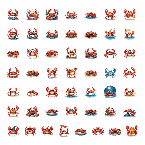 LUUFILx 50pcs Cartoon Crab Stickers Animal Stationery Kids Decorative Stickers Laptop Water Bottle Phone Bicycle Toy Stickers Set