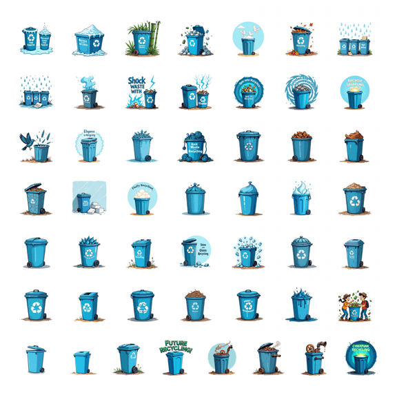 LUUFILx 50pcs Cartoon Garbage Bin Stickers Stationery Eco Friendly Trash Can Decorative Decals Water Bottle Laptop Phone Bicycle Toy Stickers