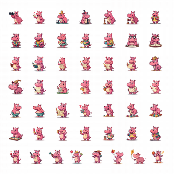 LUUFILx 50pcs Cartoon Hippo Stickers Animal Kids Stationery Decals Cute Colorful Playful Stickers Water Bottle Laptop Phone Bicycle Toy Sticker Set