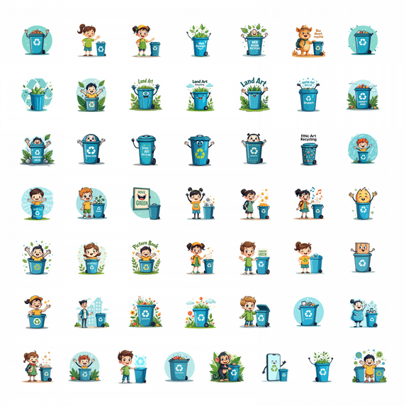 LUUFILx 50pcs Cartoon Recycling Bin Stickers Digital Art Star Element Eco Friendly Stationery Stickers Laptop Water Bottle Phone Tablet Bicycle Stickers Set