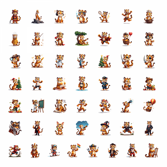 LUUFILx 50pcs Cartoon Tiger Stickers Cute Animal Festive Illustration Stickers Water Bottle Laptop Skateboard Luggage Notebook Holiday
