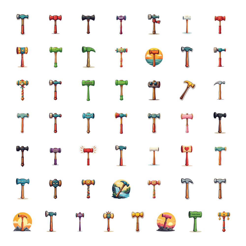 LUUFILx 50pcs Cartoon Wooden Hammer Stickers with Floral Decorations ...