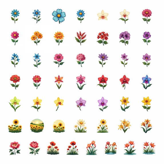 LUUFILx 50pcs Colorful Blue Flower Stationery Children Stickers Decals Plant Cartoon Cute Stickers Water Bottle Laptop Phone Bicycle Skateboard Sticker Set