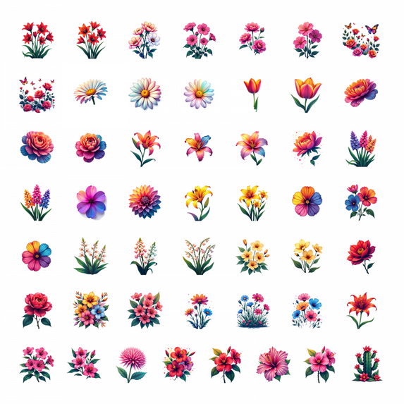 LUUFILx 50pcs Colorful Orchid Plant Stickers Floral Stationery Cute Kids Decals Water Bottle Laptop Skateboard Phone Case Notebook Car Sticker Set