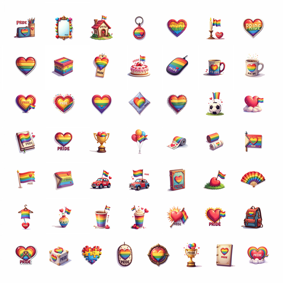 LUUFILx 50pcs Colorful Rainbow Heart Pride Stickers Gay Pride Festival Stationery Decals Water Bottle Laptop Phone Tablet Notebook Car Stickers Set