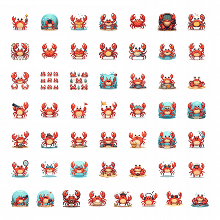 LUUFILx 50pcs Cool Cartoon Crab Stickers Beach Themed Animal Decals Stationery Laptop Water Bottle Phone Tablet Bicycle Stickers Set