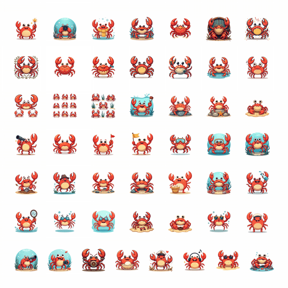 LUUFILx 50pcs Cool Cartoon Crab Stickers Beach Themed Animal Decals Stationery Laptop Water Bottle Phone Tablet Bicycle Stickers Set