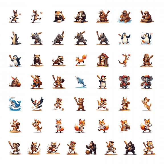 LUUFILx 50pcs Cute Baseball Playing Beaver Sport Animal Stationery Sticker Set for Kids Water Bottle Laptop Journal Scrapbook