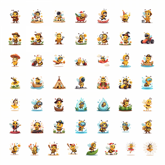 LUUFILx 50pcs Cute Bee Cartoon Stickers Animal Honey Bear Stickers Children Bag Party Phone Water Bottle Laptop Scrapbook Stickers Set