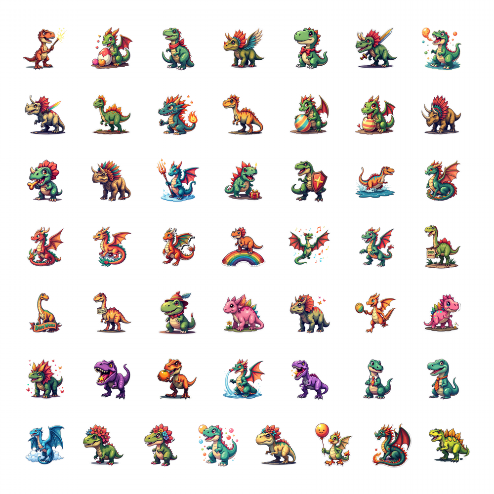 Characteristic Sticker LUUFILx 50pcs Cute Dinosaur Stickers Cartoon Warrior Holiday Stickers ...