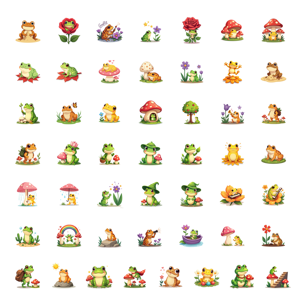 LUUFILx 50pcs Cute Frog Stickers Animal Wildlife Leaf Kids Decoration ...