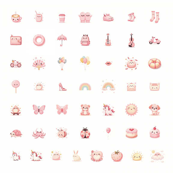 LUUFILx 50pcs Cute Kawaii Dessert with Cherry Face Stationery Sticker Set Water Bottle Laptop Scrapbook Phone