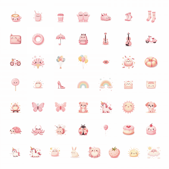 LUUFILx 50pcs Cute Kawaii Dessert with Cherry Face Stationery Sticker Set Water Bottle Laptop Scrapbook Phone