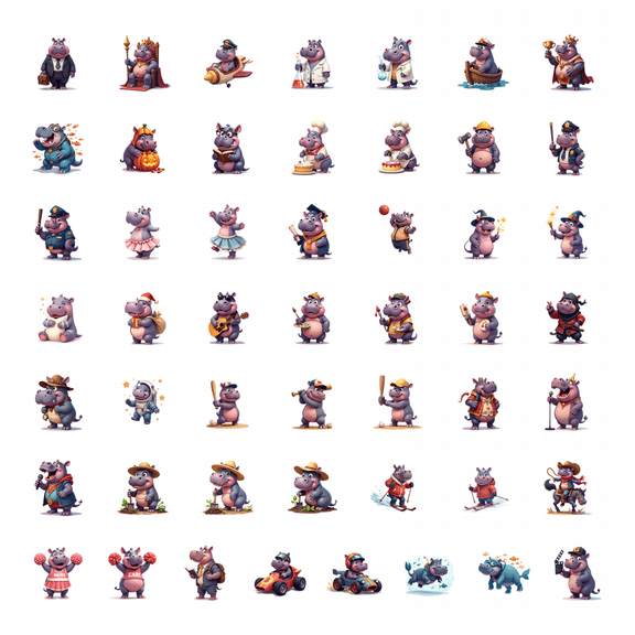 LUUFILx 50pcs Cute Singing Hippo Cartoon Animal Stationery Sticker Set Christmas Laptop Water Bottle Journal Phone