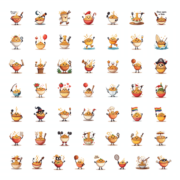 LUUFILx 50pcs Fun Cartoon Noodle Bowl Character Adventure Cute Japan Stationery Sticker Water Bottle Laptop Diary Phone