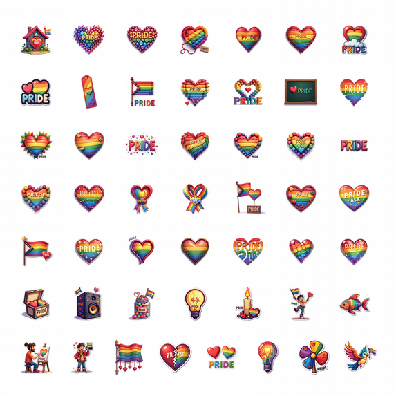 LUUFILx 50pcs Heart Shape Pride Month Rainbow Stars Stationery Stickers Gay Pride Decals Stickers for Water Bottle Laptop Phone Skateboard Notebook