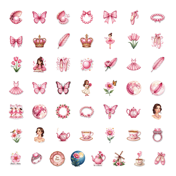 LUUFILx 50pcs Pink Dress Stickers Fashion Stickers Princess Cute Party Scrapbook Laptop Guitar Toy Gift Stationery Water Bottle Notebook