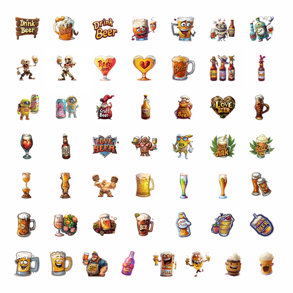 LUUFILx 50pcs Vintage Craft Stickers Festival Celebration Drink Stickers Beer Mug with Leaves Water Bottle Laptop Skateboard Planner Customization