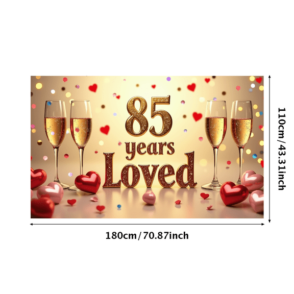 LUUFILx 85 Years Loved Banner Celebration Backdrop Golden Anniversary Party Supplies Background Decorations Milestone Birthday Event Champagne Theme