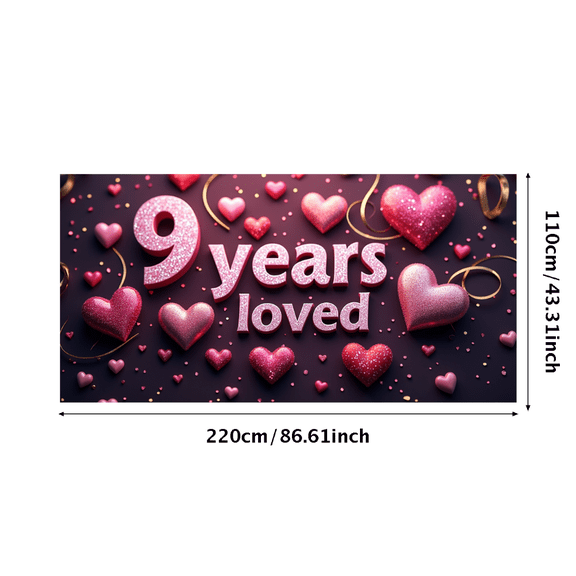 LUUFILx 9 Years Loved Anniversary Banner Heart Decor Backdrop Party Supplies Event Decoration Celebration Photo Props Background