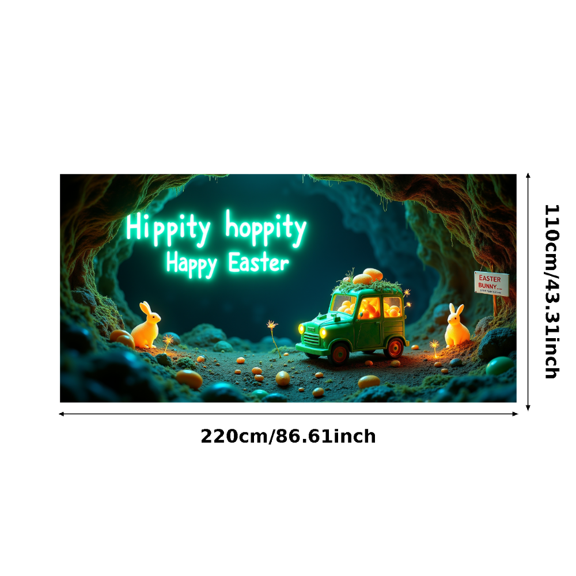 LUUFILx Adorable Bunny Themed Happy Easter Banner Backdrop Background Decor Party Supplies
